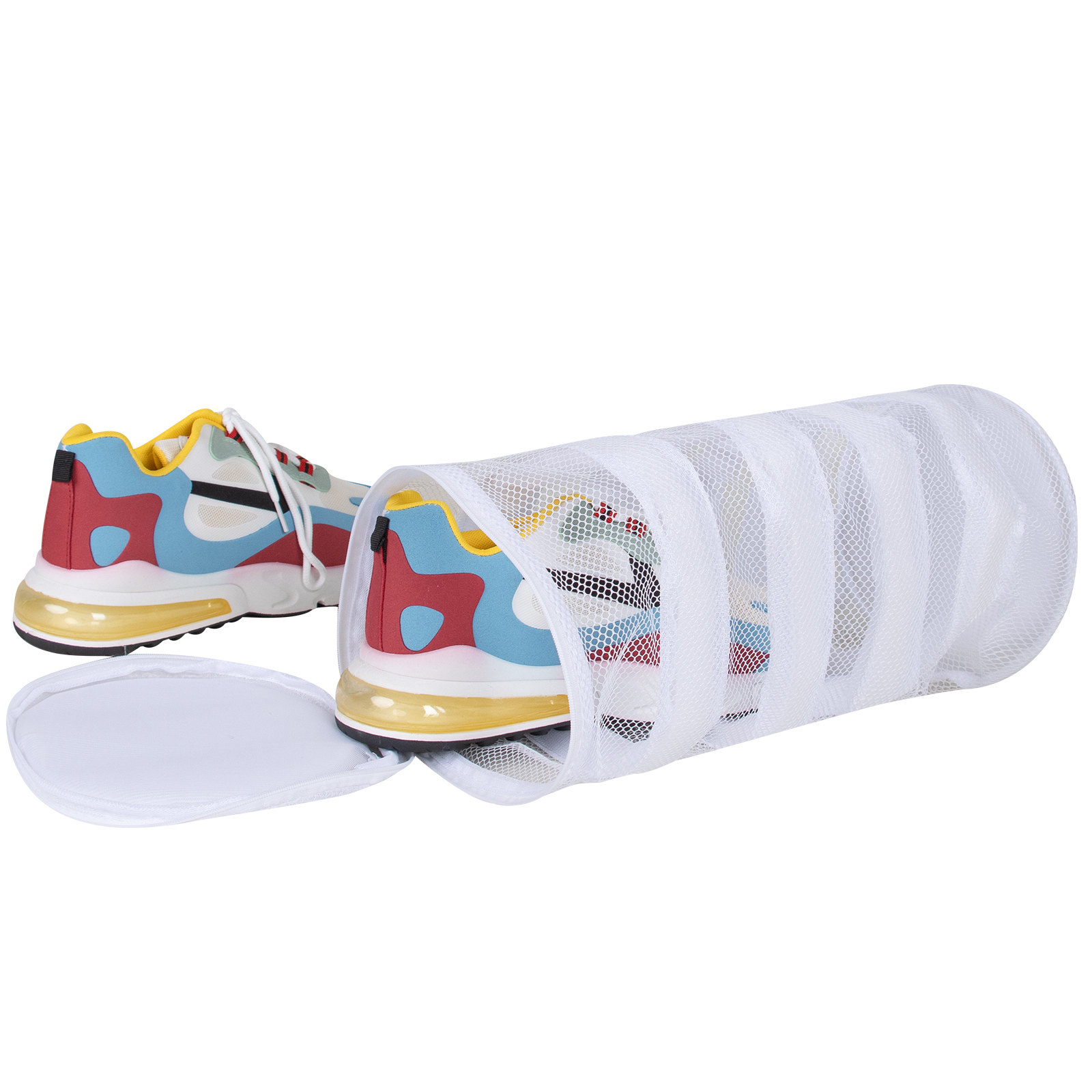 Cylindrical mesh shoe wash bag