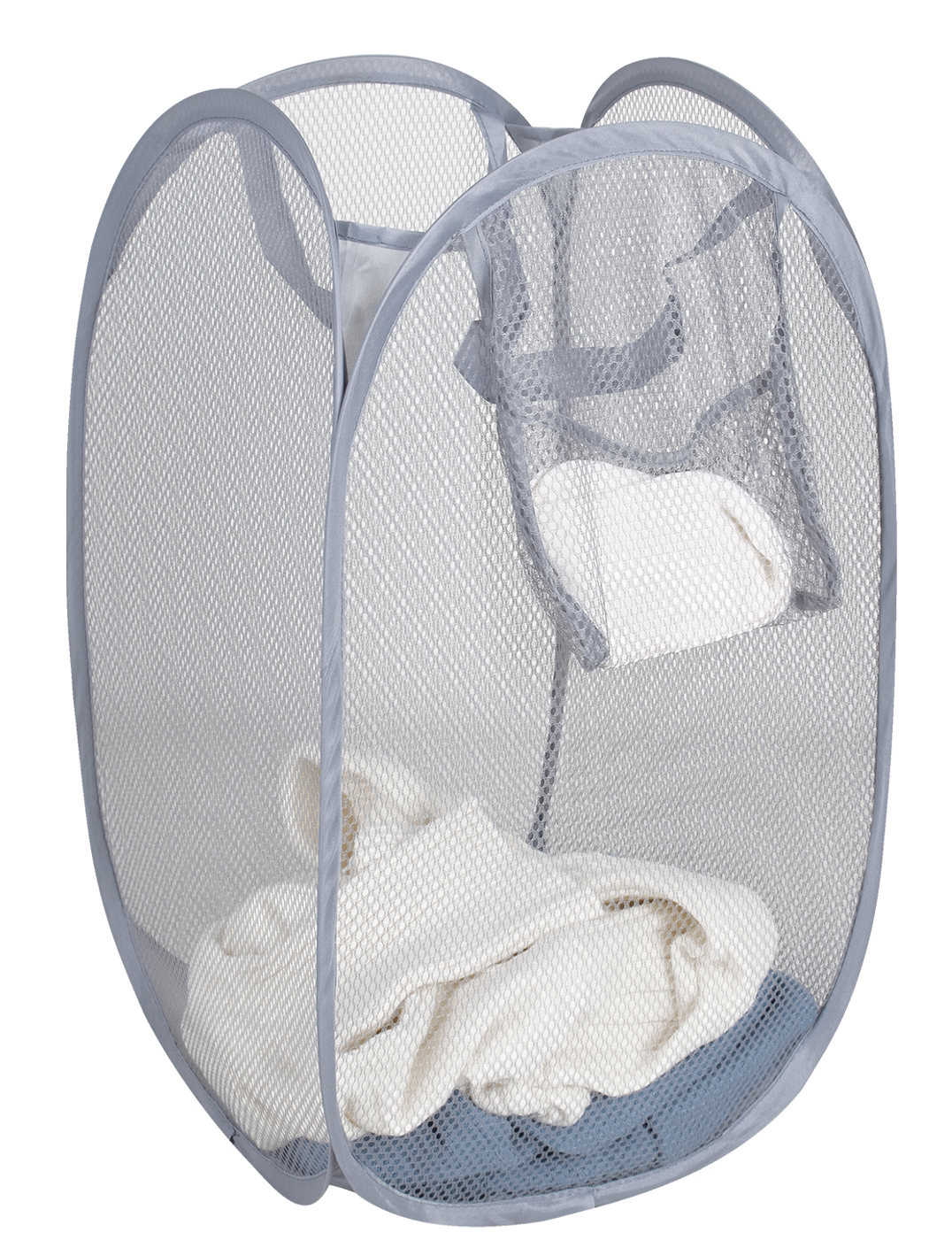 Single-compartment mesh pop-up laundry hamper