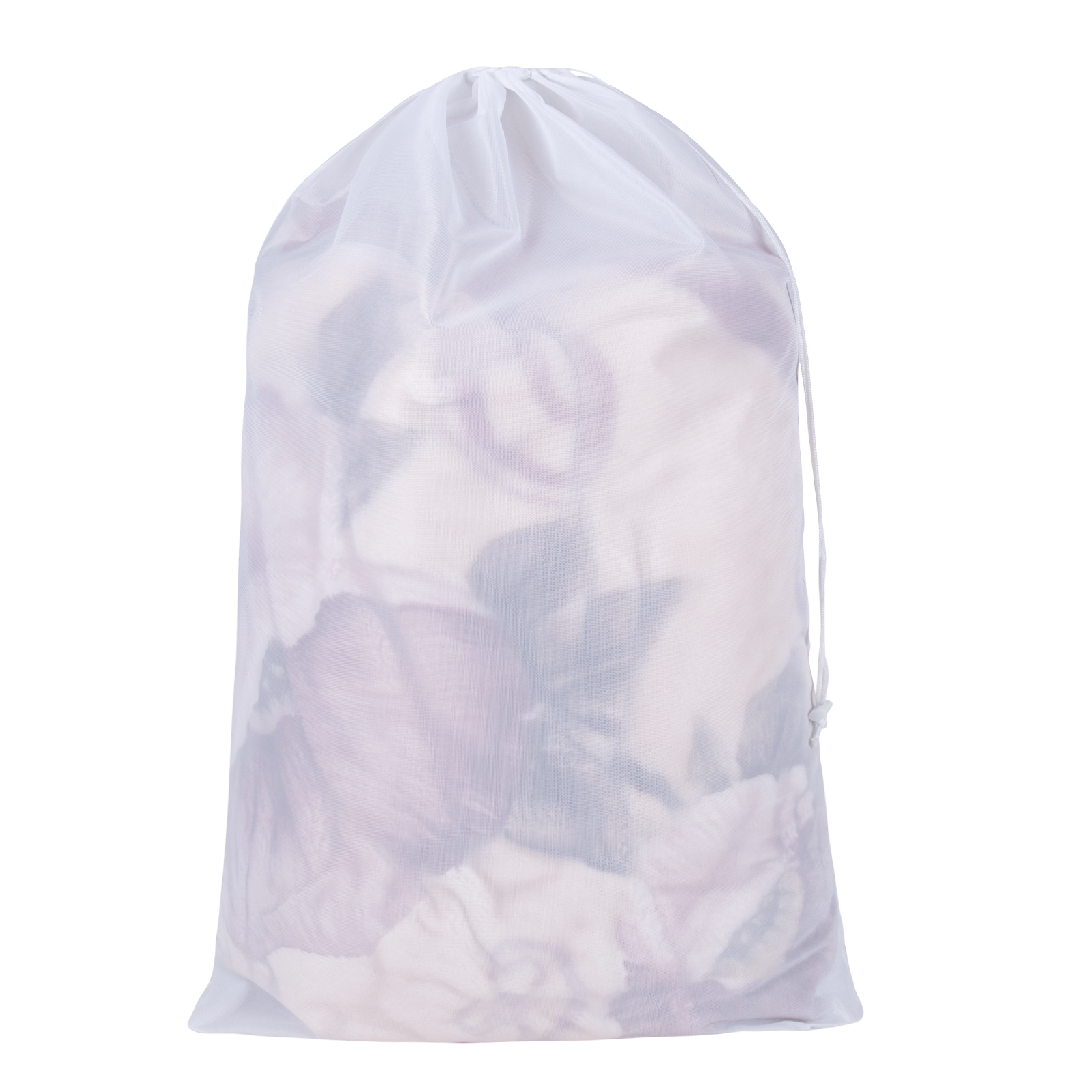 White mesh drawstring laundry bag